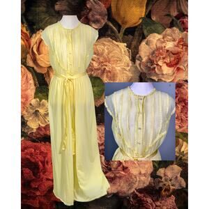 Vintage 50s Munsingwear Pale Yellow Ruffled Fairy Coquette Maxi Nightgown 40/M